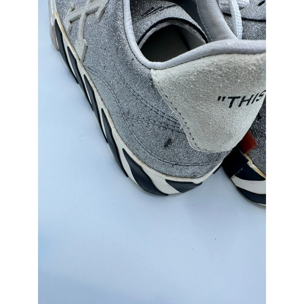 Off-White‎ Kids Low Vulcanized Silver Glitter Sneakers Zip Tie Shoes